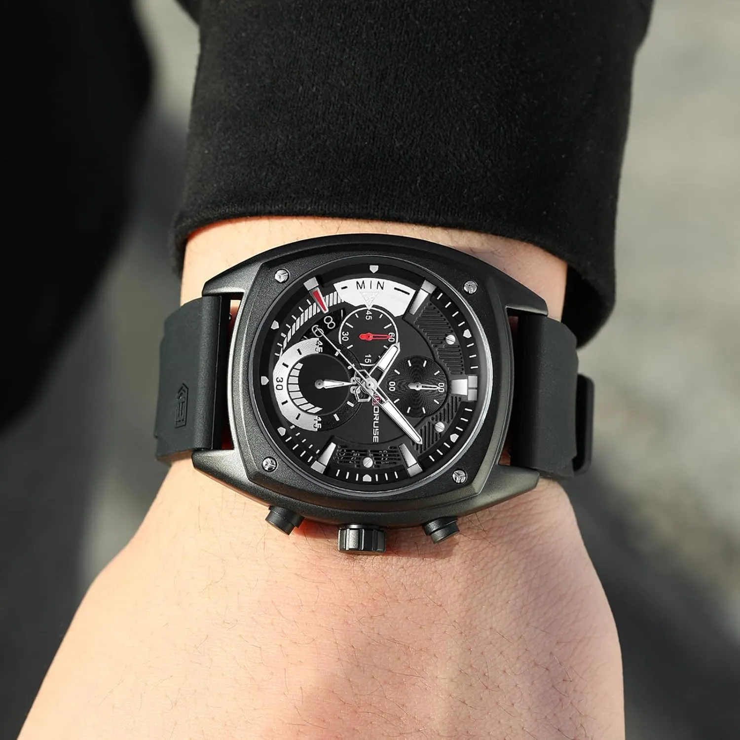 Quartz Watches Fashion Military Waterproof navigator hurtle blacken ending petiole Calendar Man Analog Wristwatch with Silicone Strap Black Mens Watch Big Face Sport Chronograph 