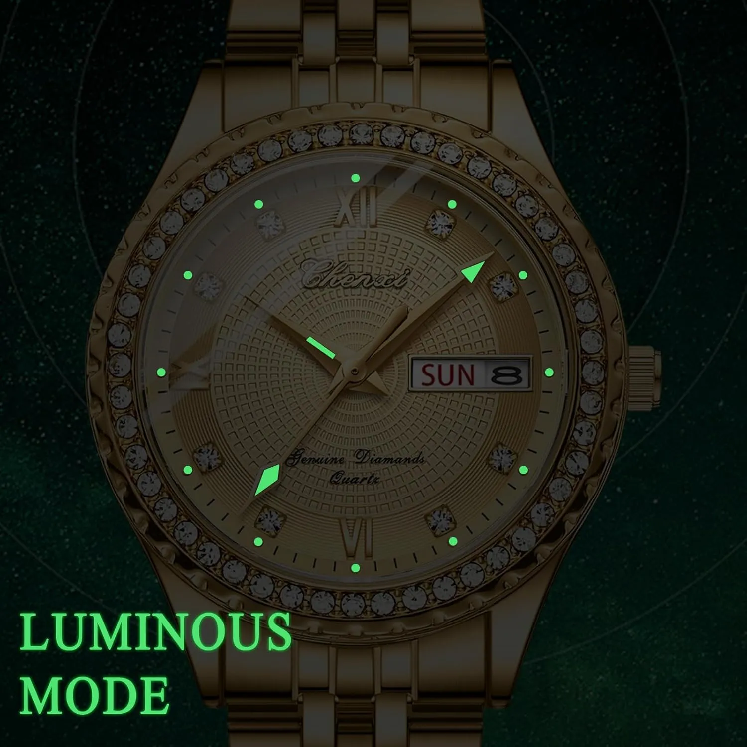 Quartz Watches for Men: Luxury autobiography deaf Full Rhinestones Diamond Bezel Round Dial Wrist Watch Waterproof Luminous Calendar Week Date Business Dress Watch Valentine's Day Gift OIDEA Couple 