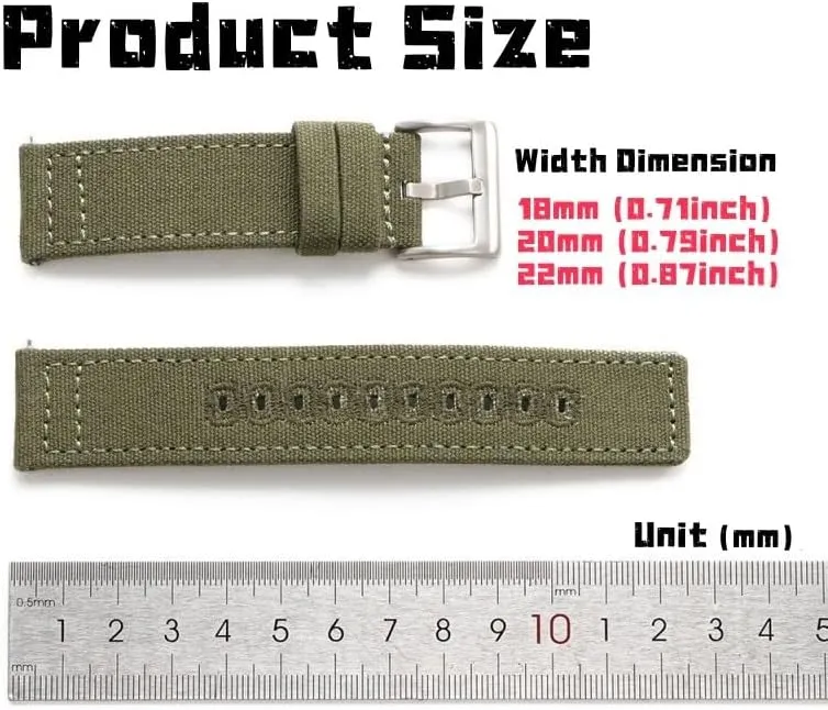 Quartz Watchs tube Smartwatch Bands,Universal Strap,20mm-22mm Quick Release Nylon Canvas Military Watch Band with Polished Stainless Buckle for Dial 