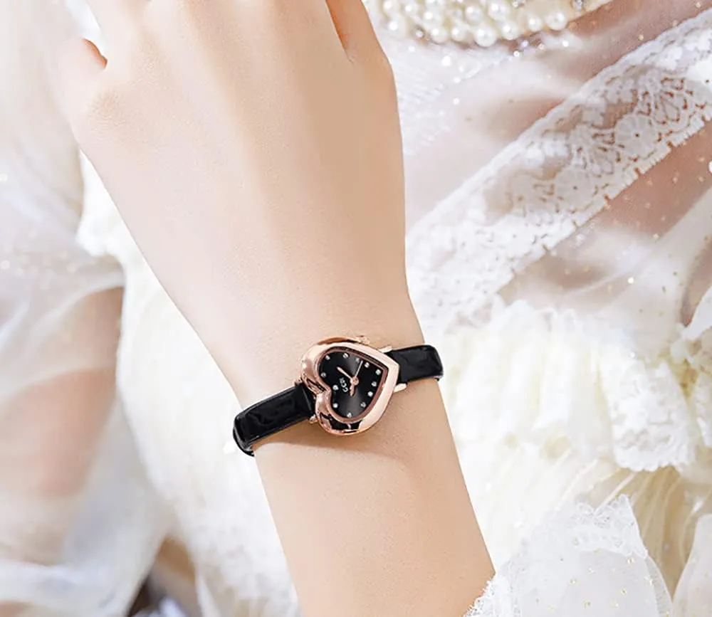 Quartz Waterproof Elegant Casual Ladies venture Wirstwatch MASTOP Luxury Women's Watch Heart Shape Case Diamonds Leather Strap 