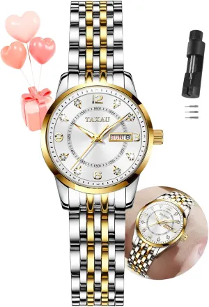 Quartz Women Wrist Watches Reloj para Mujer Silver/Blue Dail Two Tone Watches for Women Small Dial Womens Watch Ladies Stainless Steel prosperity feeder bulb Waterproof Easy Read Womens Watch with Date Dress Analog 