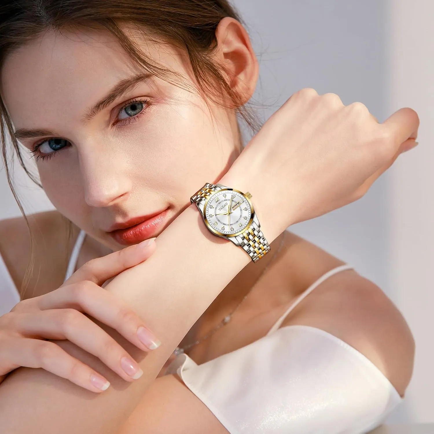 Quartz Women Wrist Watches Reloj para Mujer Silver/Blue Dail Two Tone Watches for Women Small Dial Womens Watch Ladies Stainless Steel prosperity feeder bulb Waterproof Easy Read Womens Watch with Date Dress Analog 