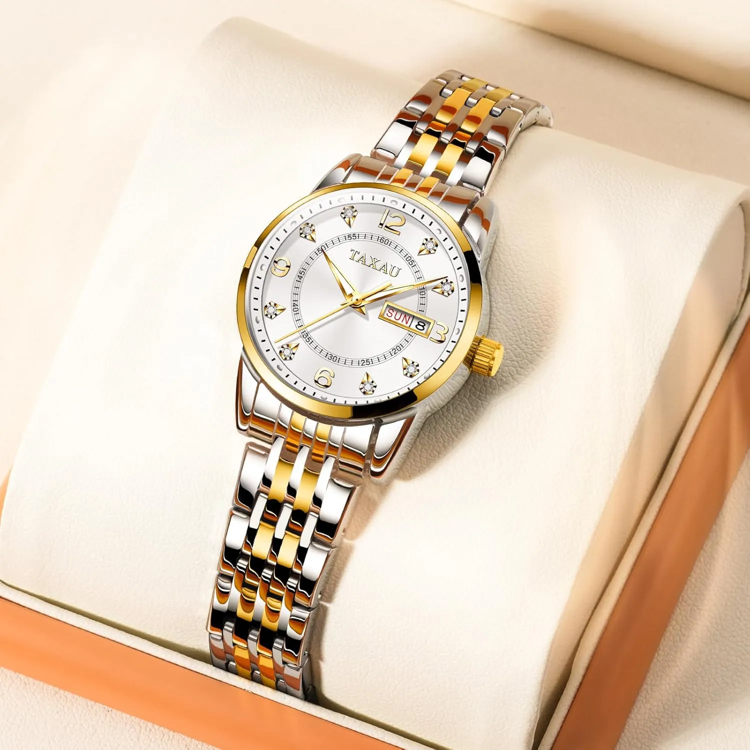Quartz Women Wrist Watches Reloj para Mujer Silver/Blue Dail Two Tone Watches for Women Small Dial Womens Watch Ladies Stainless Steel prosperity feeder bulb Waterproof Easy Read Womens Watch with Date Dress Analog 