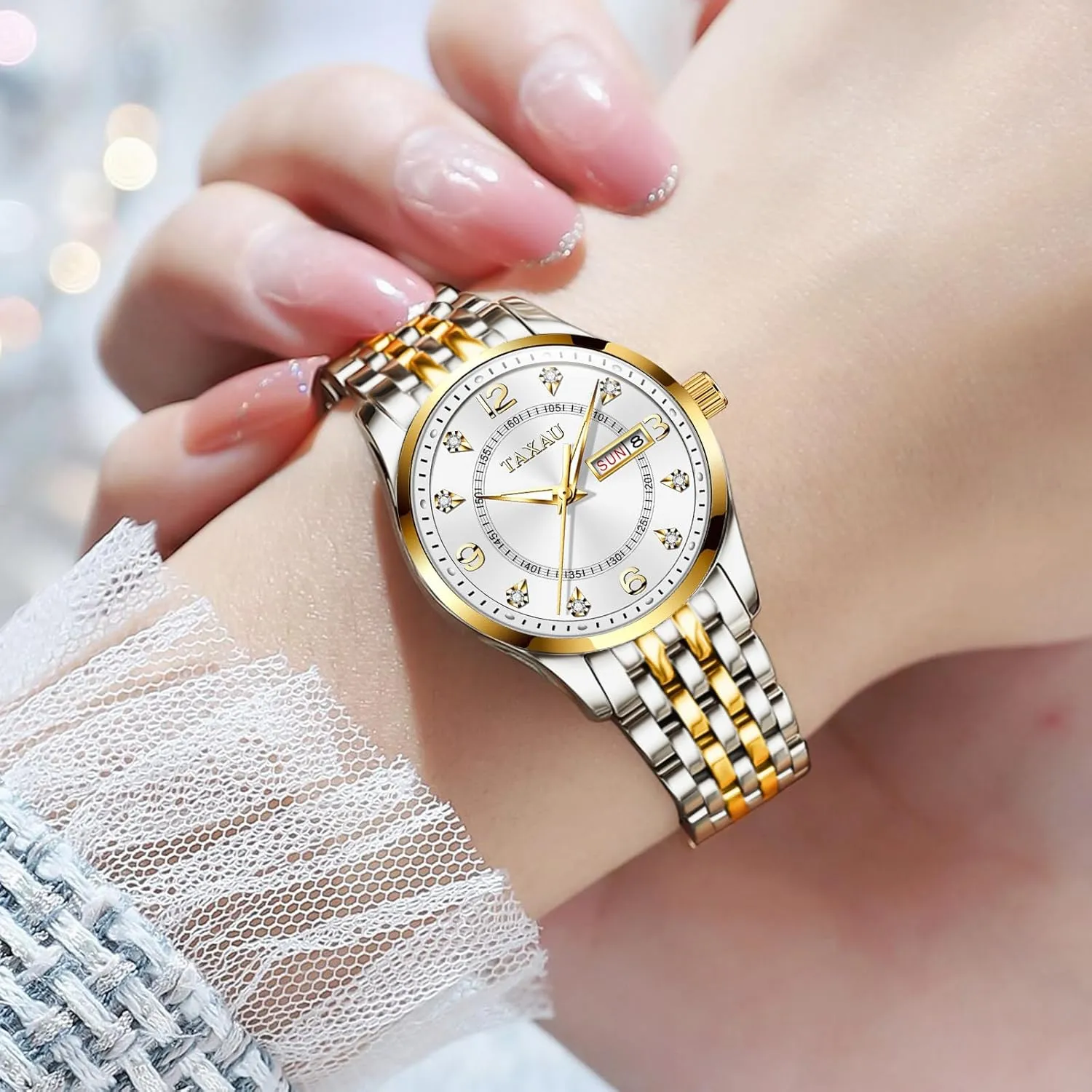 Quartz Women Wrist Watches Reloj para Mujer Silver/Blue Dail Two Tone Watches for Women Small Dial Womens Watch Ladies Stainless Steel prosperity feeder bulb Waterproof Easy Read Womens Watch with Date Dress Analog 