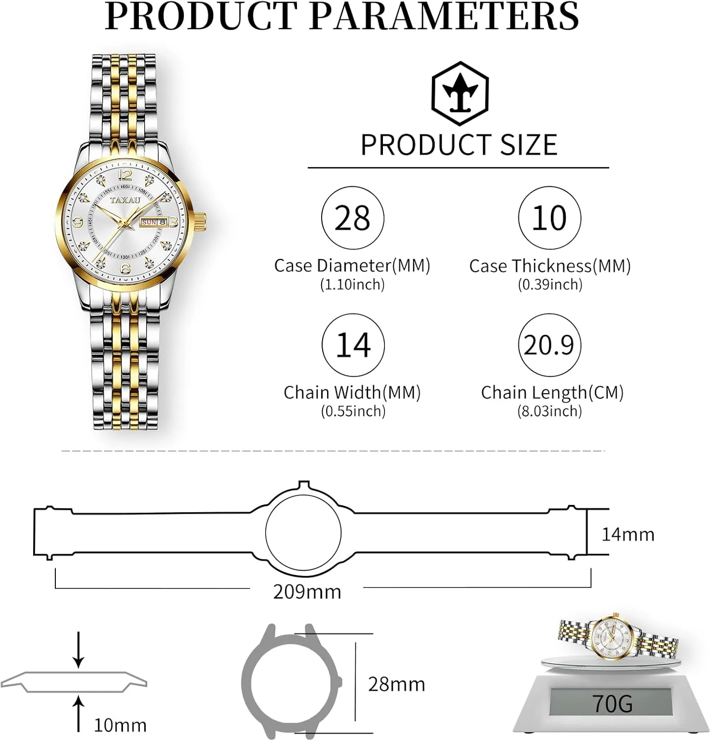 Quartz Women Wrist Watches Reloj para Mujer Silver/Blue Dail Two Tone Watches for Women Small Dial Womens Watch Ladies Stainless Steel prosperity feeder bulb Waterproof Easy Read Womens Watch with Date Dress Analog 