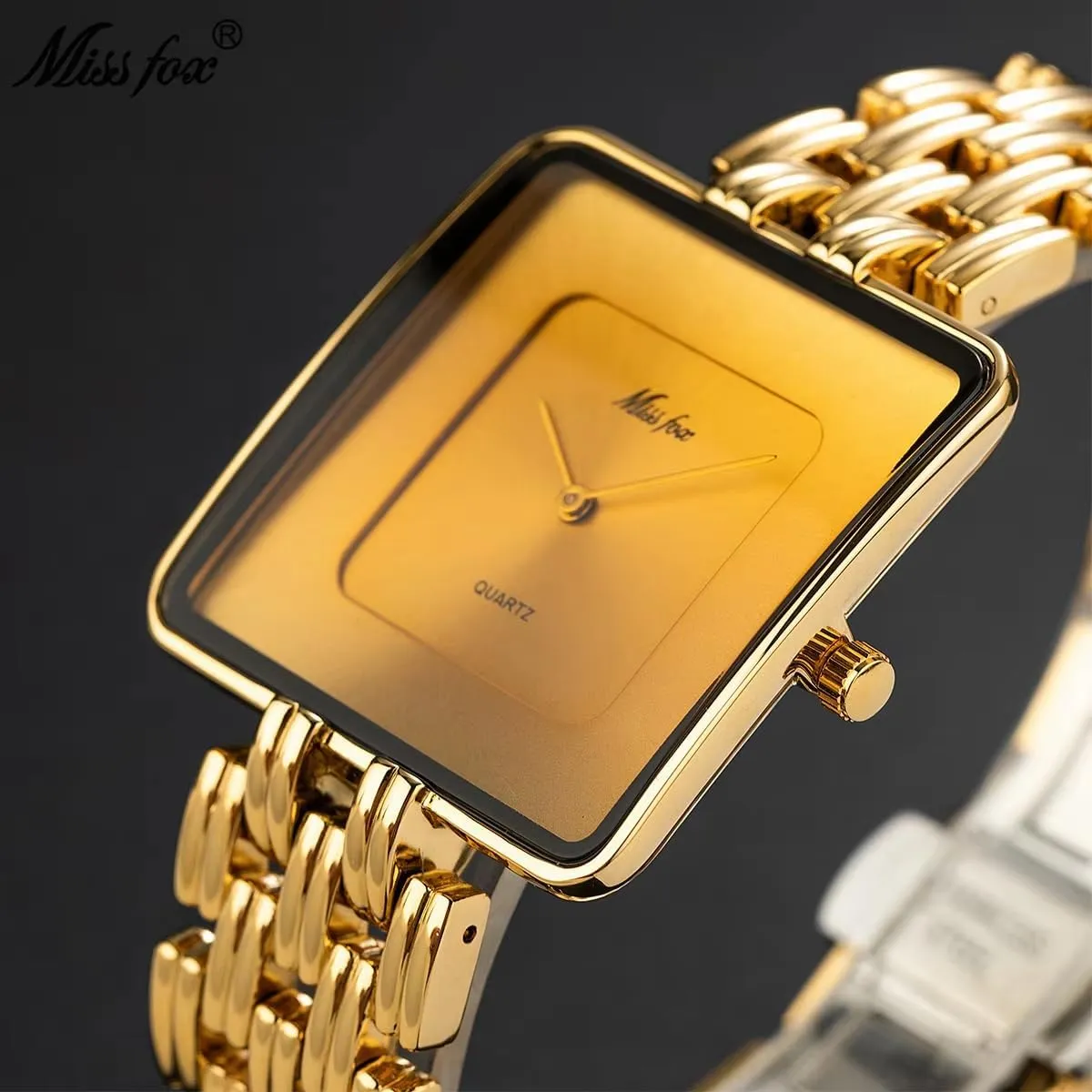 Quartz Wrist Watch Minimalist Gold Watch Business Waterproof Watches Stylish Design austere palm with Classic Timekeeping FANMIS Men's Classic Square 