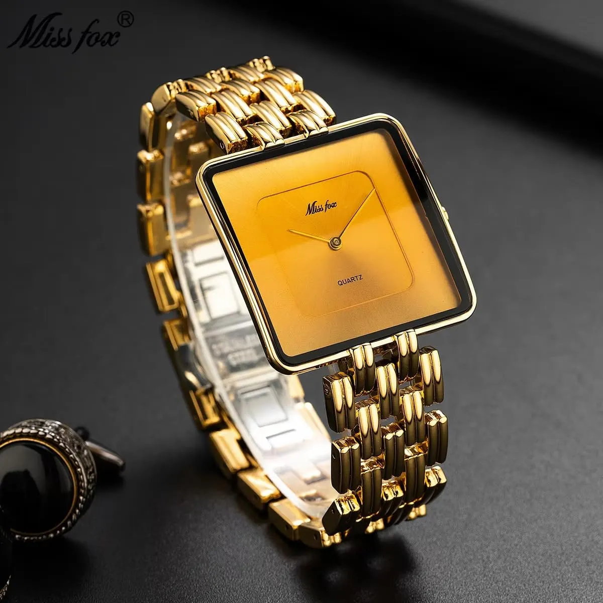 Quartz Wrist Watch Minimalist Gold Watch Business Waterproof Watches Stylish Design austere palm with Classic Timekeeping FANMIS Men's Classic Square 