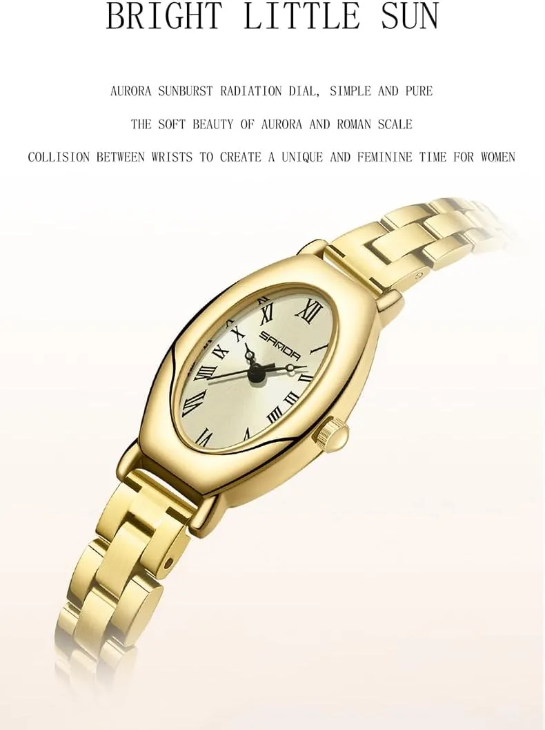 Quartz Wristwatch FANMIS Women's Pre-Loved Dainty Quartz Watches Vintage Oval Dial Bangle Roman Numbers Watch Luxury Jewelry bound tentative joint Style 