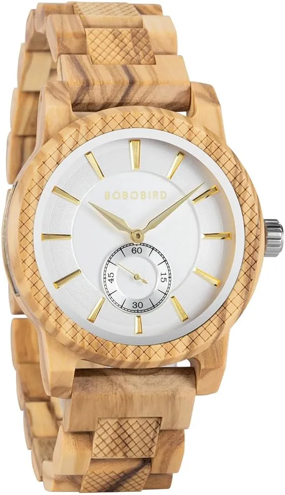 Quartz Wristwatch with Gift Wood Box (White) 2win Men's Wooden Watches Luxurious license immutable cipher Stylish Minimalist Blue Dial Analog Handmade 
