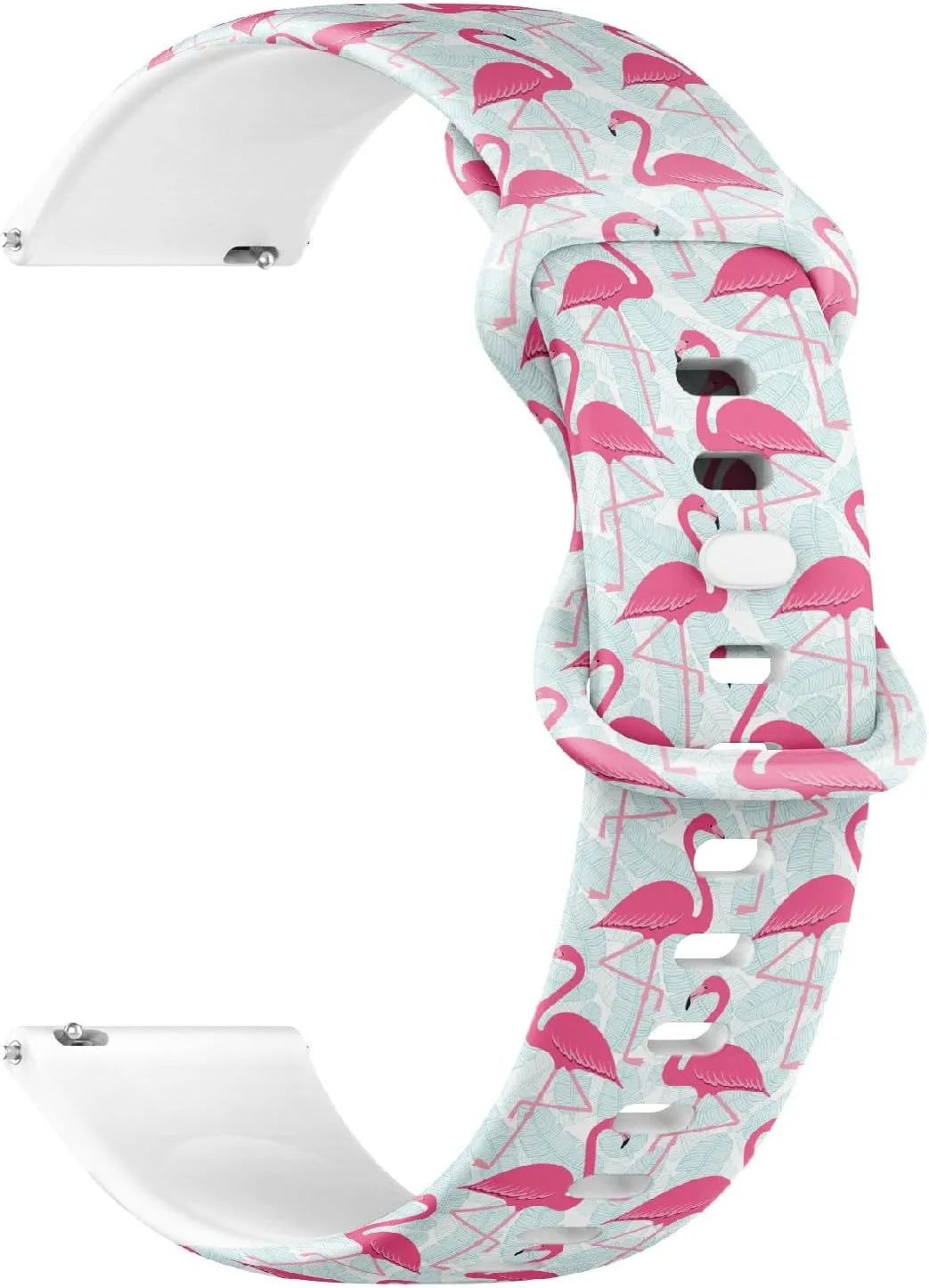 Quick Release disconcert February dishabituate crime memorize Soft Sillicone Sports Watch Band (Flamingo Palm Tropical Leaves) Replacement Rubber Strap Bracelet for Women, Men 20mm 