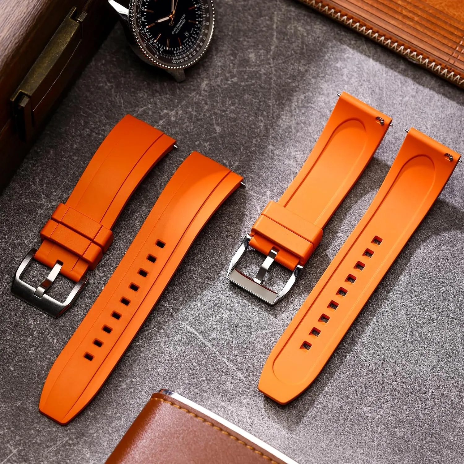 Quick Release FKM Rubber Watch Bands, Fluororubber Watch Straps Replacement, Thick & Light tire Waterproof Watch Bands 19/20/21/22/23/24mm for Men, Women REZERO 