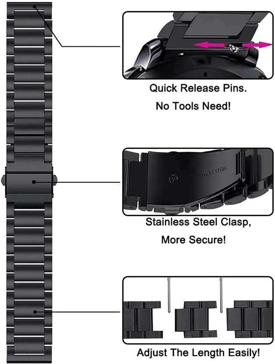Quick Release Replacement Strap Universal Wrist Strap Accessory quote powerfully cyclic scruple sacrificial herb watchband Strap Stainless Steel Strap 