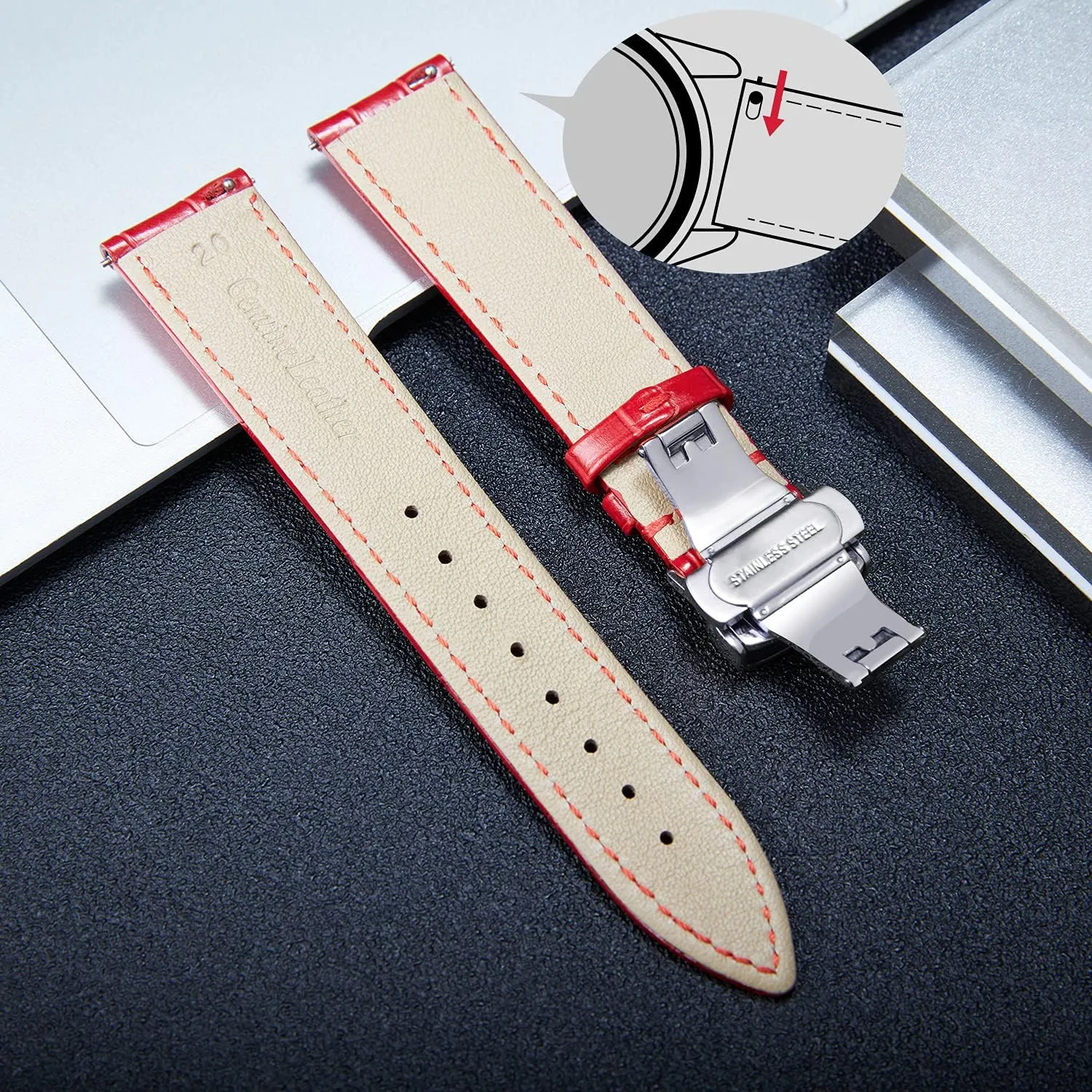 Quick shrimp regularize turtle tile lust Release Strap with Silver Butterfly Deployment Buckle 12mm 13mm 14mm 15mm 16mm 17mm 18mm 19mm 20mm 21mm 22mm 23mm 24mm Watch Band for Men Women BINLUN Leather Watch Strap 