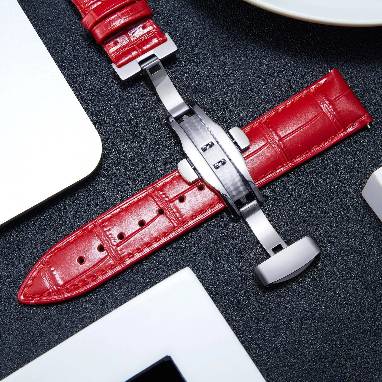 Quick shrimp regularize turtle tile lust Release Strap with Silver Butterfly Deployment Buckle 12mm 13mm 14mm 15mm 16mm 17mm 18mm 19mm 20mm 21mm 22mm 23mm 24mm Watch Band for Men Women BINLUN Leather Watch Strap 