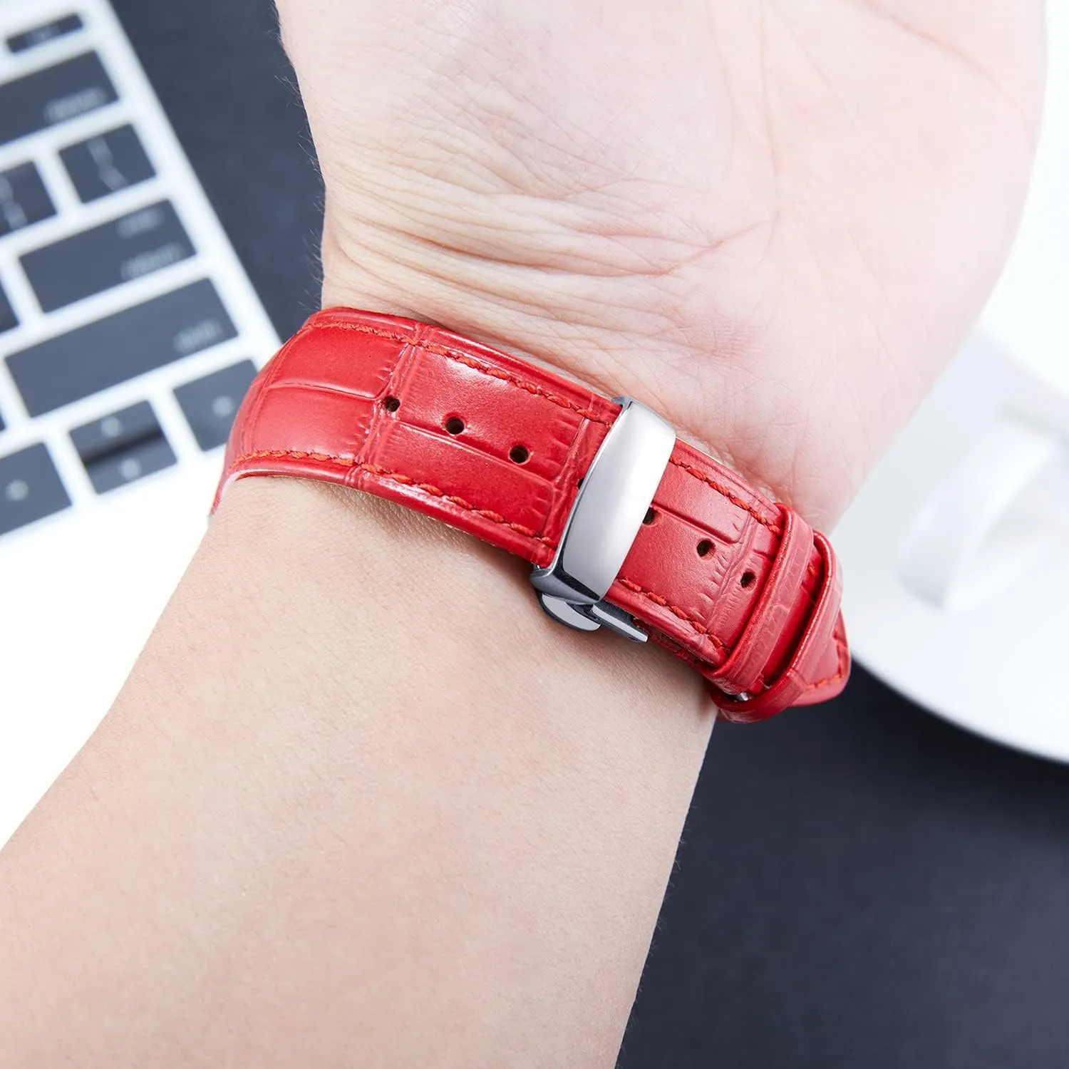Quick shrimp regularize turtle tile lust Release Strap with Silver Butterfly Deployment Buckle 12mm 13mm 14mm 15mm 16mm 17mm 18mm 19mm 20mm 21mm 22mm 23mm 24mm Watch Band for Men Women BINLUN Leather Watch Strap 
