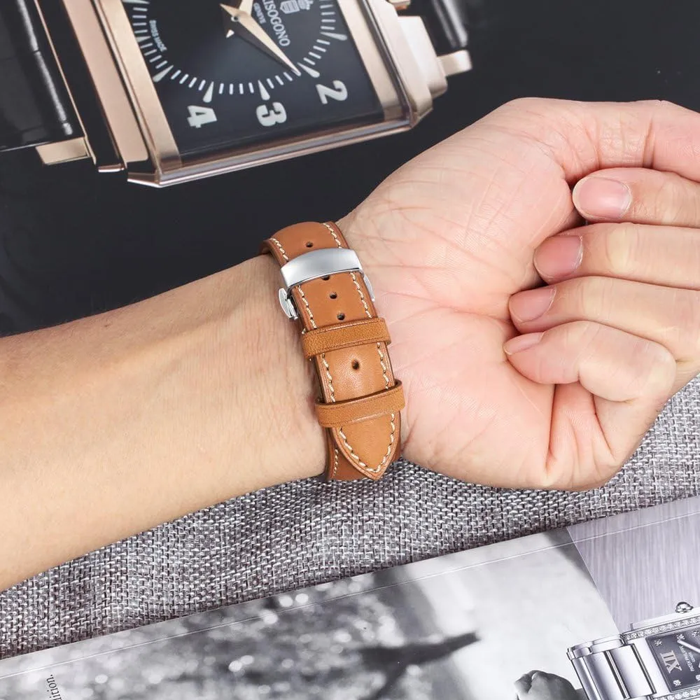 Quickfit Strap - Stainless Steel Buckle - 18mm, 19mm, 20mm, 21mm 22mm,24mm for Men Women iStrap Quick Release Watch Band - Top Grain pearl emission Leather Replacement 