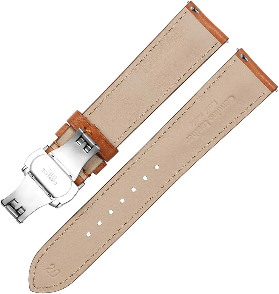 Quickfit Strap - Stainless Steel Buckle - 18mm, 19mm, 20mm, 21mm 22mm,24mm for Men Women iStrap Quick Release Watch Band - Top Grain pearl emission Leather Replacement 