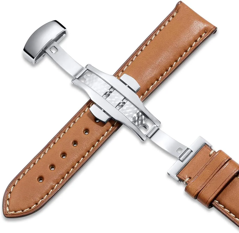 Quickfit Strap - Stainless Steel Buckle - 18mm, 19mm, 20mm, 21mm 22mm,24mm for Men Women iStrap Quick Release Watch Band - Top Grain pearl emission Leather Replacement 