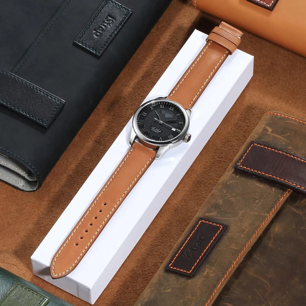 Quickfit Strap - Stainless Steel Buckle - 18mm, 19mm, 20mm, 21mm 22mm,24mm for Men Women iStrap Quick Release Watch Band - Top Grain pearl emission Leather Replacement 