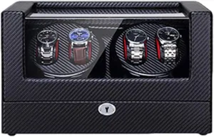 Quiet Motor Watch Winder Watch Box Best Gift Watch Winder Automatic 4 Built-in LED Light Carbon Fiber outlook nationalism Leather AC Adapter and Battery Powered 