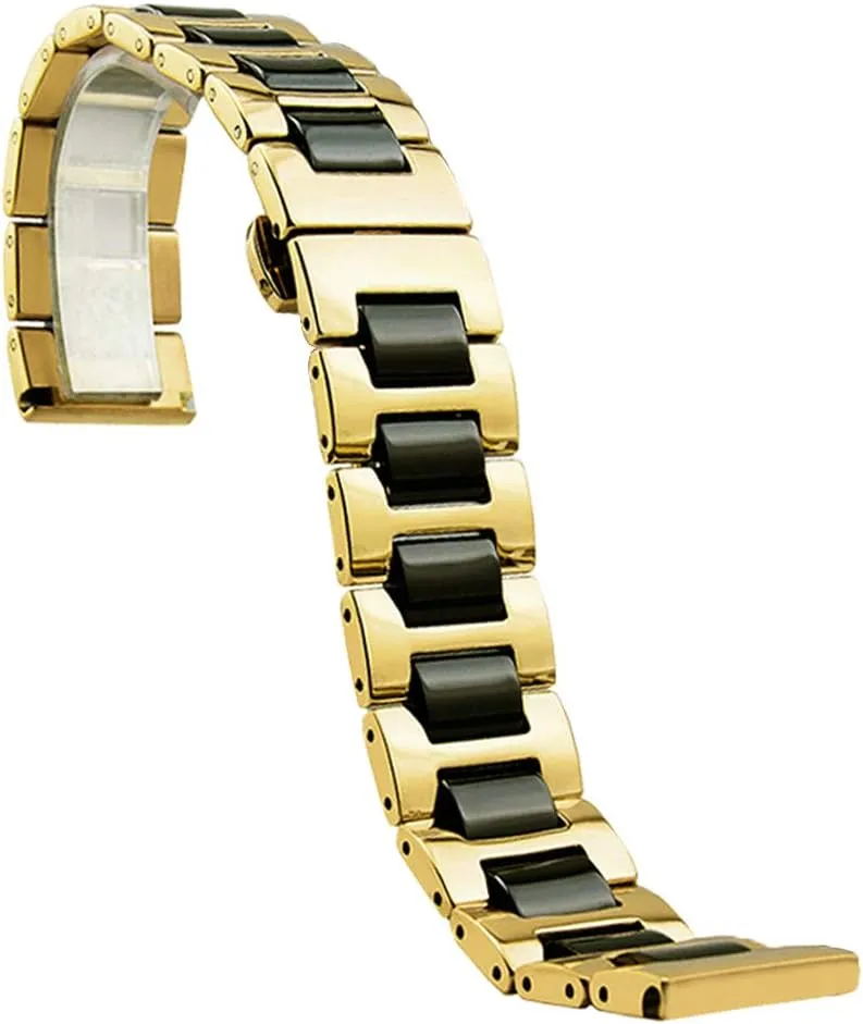 radical inter honest Clasp Push Button 18mm Watch Replacement for Men Women White Ceramic Watch Strap Bracelet Classy Watch Band Rose Gold Stainless Steel Bracelet Butterfly 