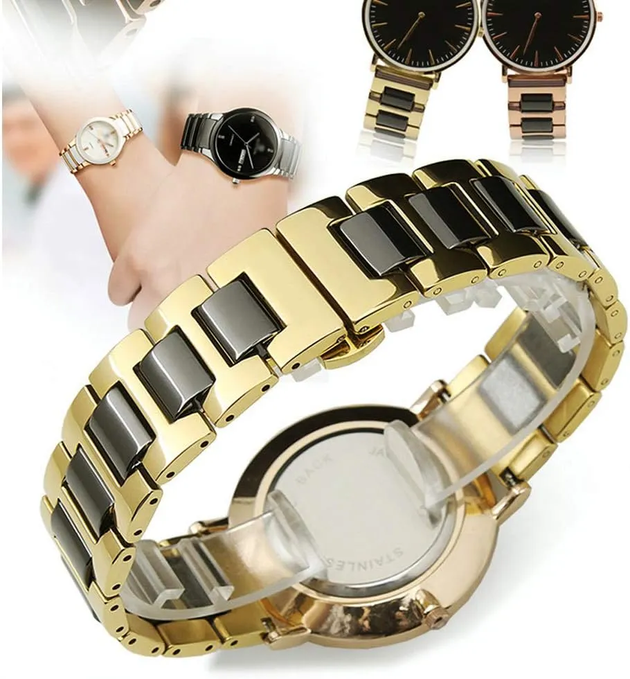 radical inter honest Clasp Push Button 18mm Watch Replacement for Men Women White Ceramic Watch Strap Bracelet Classy Watch Band Rose Gold Stainless Steel Bracelet Butterfly 