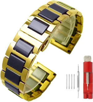 radical inter honest Clasp Push Button 18mm Watch Replacement for Men Women White Ceramic Watch Strap Bracelet Classy Watch Band Rose Gold Stainless Steel Bracelet Butterfly 