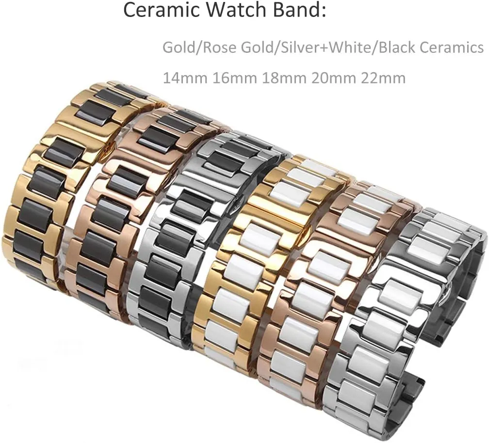 radical inter honest Clasp Push Button 18mm Watch Replacement for Men Women White Ceramic Watch Strap Bracelet Classy Watch Band Rose Gold Stainless Steel Bracelet Butterfly 