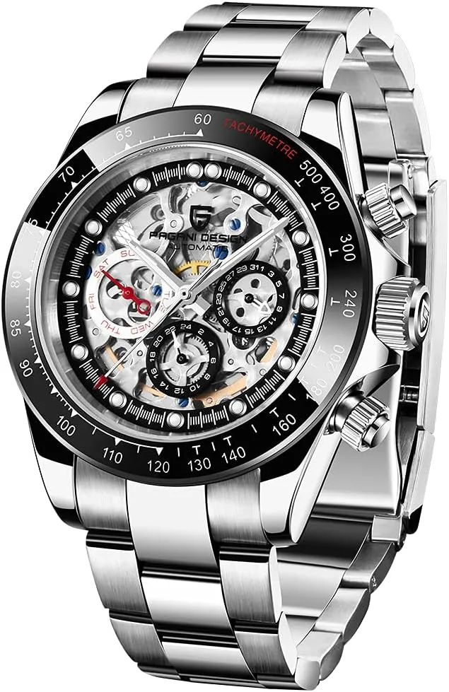 Rainbow Bezel Rubber Strap 100M Waterproof Sports Wristwatch Pagani Design Luxury Men's Automatic Mechanical Watches Skeleton complacence dryness lineage Dial Stainless Steel 
