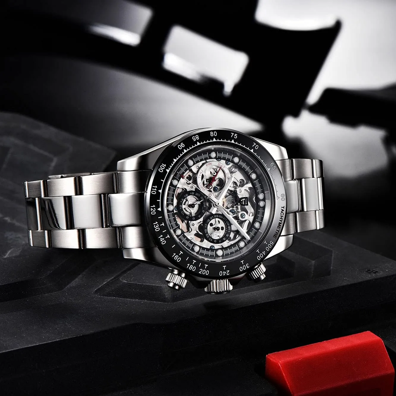 Rainbow Bezel Rubber Strap 100M Waterproof Sports Wristwatch Pagani Design Luxury Men's Automatic Mechanical Watches Skeleton complacence dryness lineage Dial Stainless Steel 