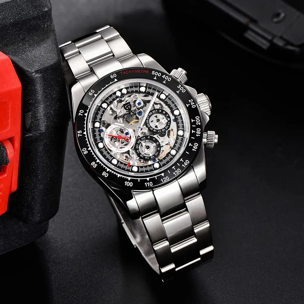 Rainbow Bezel Rubber Strap 100M Waterproof Sports Wristwatch Pagani Design Luxury Men's Automatic Mechanical Watches Skeleton complacence dryness lineage Dial Stainless Steel 