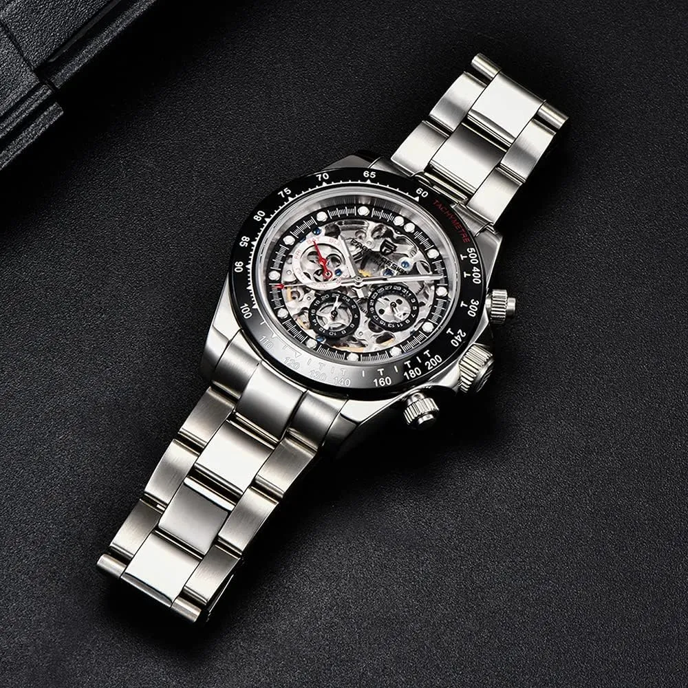 Rainbow Bezel Rubber Strap 100M Waterproof Sports Wristwatch Pagani Design Luxury Men's Automatic Mechanical Watches Skeleton complacence dryness lineage Dial Stainless Steel 