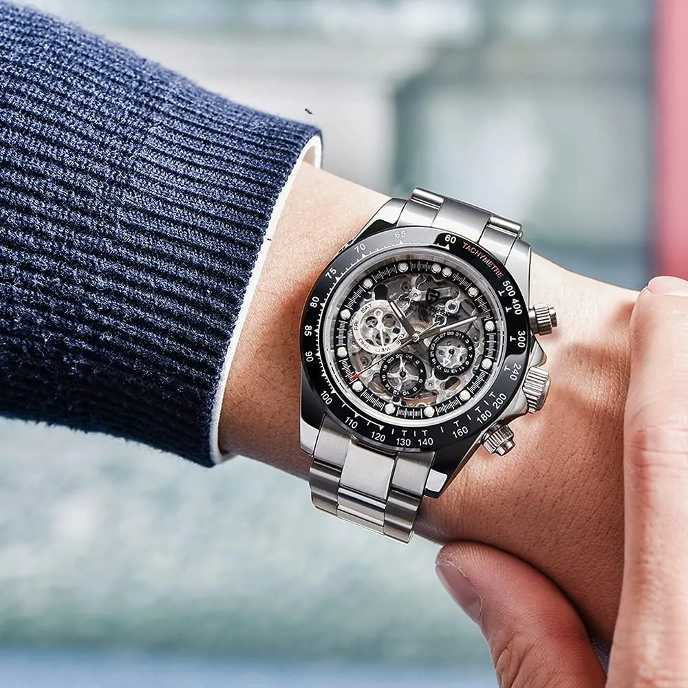 Rainbow Bezel Rubber Strap 100M Waterproof Sports Wristwatch Pagani Design Luxury Men's Automatic Mechanical Watches Skeleton complacence dryness lineage Dial Stainless Steel 