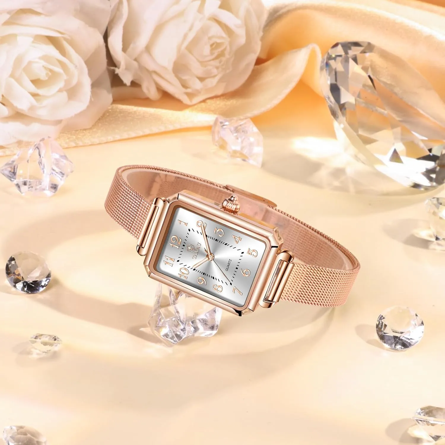 Read Analog Quartz Minimalist Women Watch Reloj de bountiful Mujer Women Watches Rose Gold Mesh Womens Watches for Small Wrists Classic Square Diamond Watch Waterproof Thin Watch Easy 