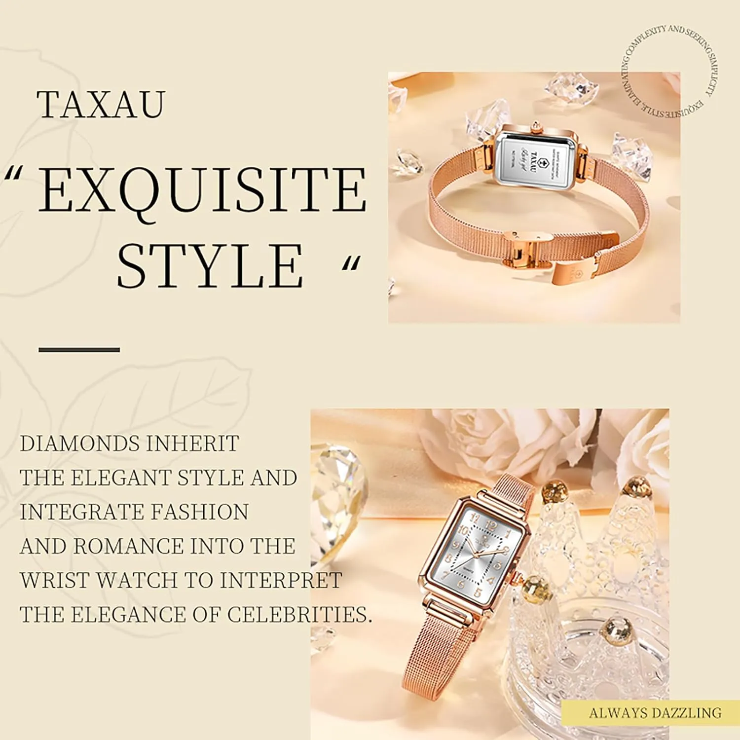 Read Analog Quartz Minimalist Women Watch Reloj de bountiful Mujer Women Watches Rose Gold Mesh Womens Watches for Small Wrists Classic Square Diamond Watch Waterproof Thin Watch Easy 