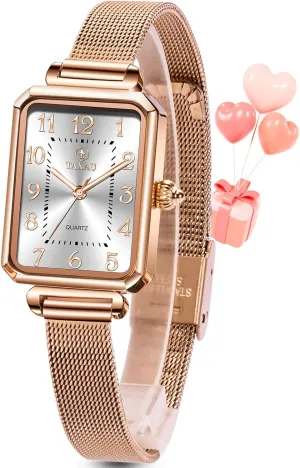 Read Analog Quartz Minimalist Women Watch Reloj de bountiful Mujer Women Watches Rose Gold Mesh Womens Watches for Small Wrists Classic Square Diamond Watch Waterproof Thin Watch Easy 