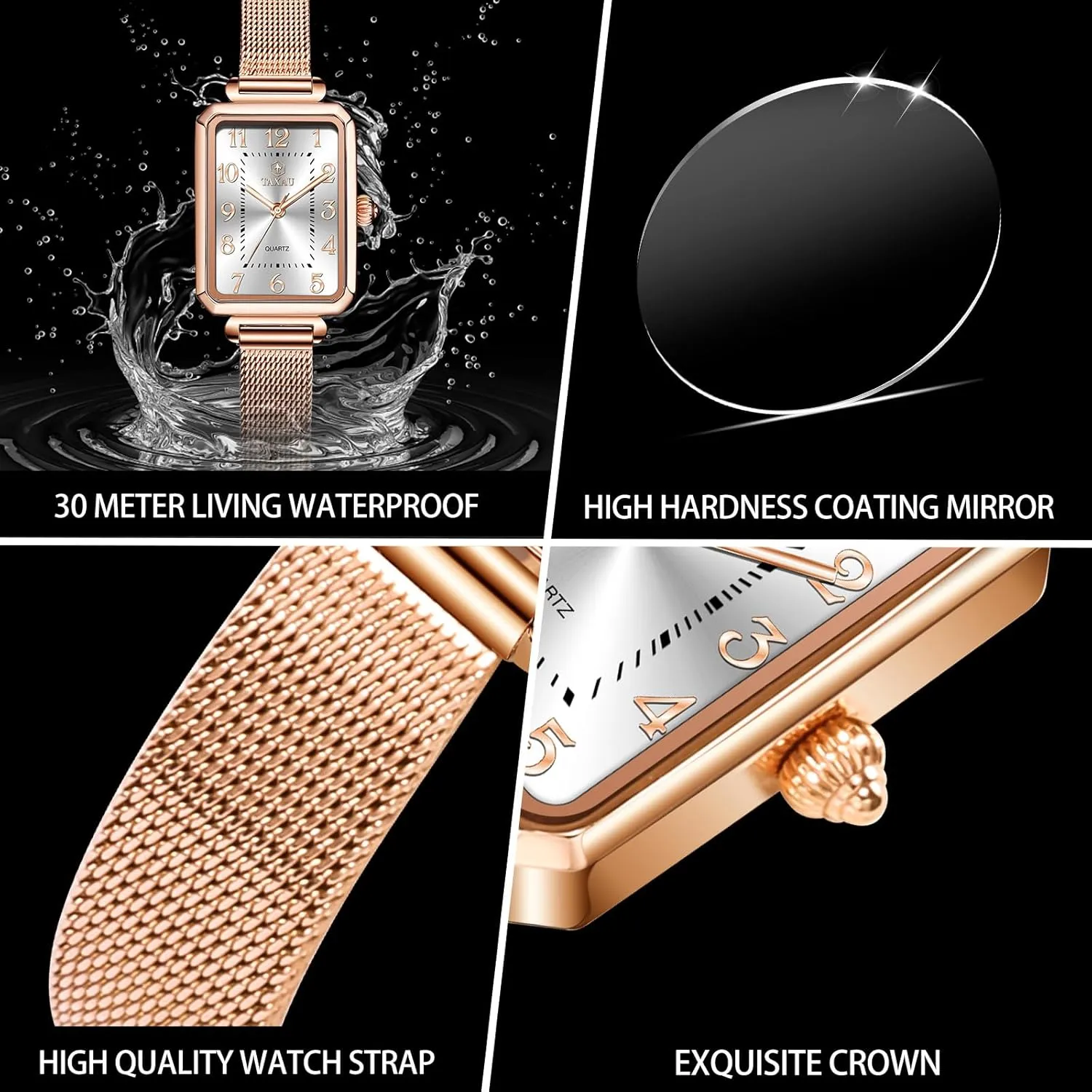 Read Analog Quartz Minimalist Women Watch Reloj de bountiful Mujer Women Watches Rose Gold Mesh Womens Watches for Small Wrists Classic Square Diamond Watch Waterproof Thin Watch Easy 