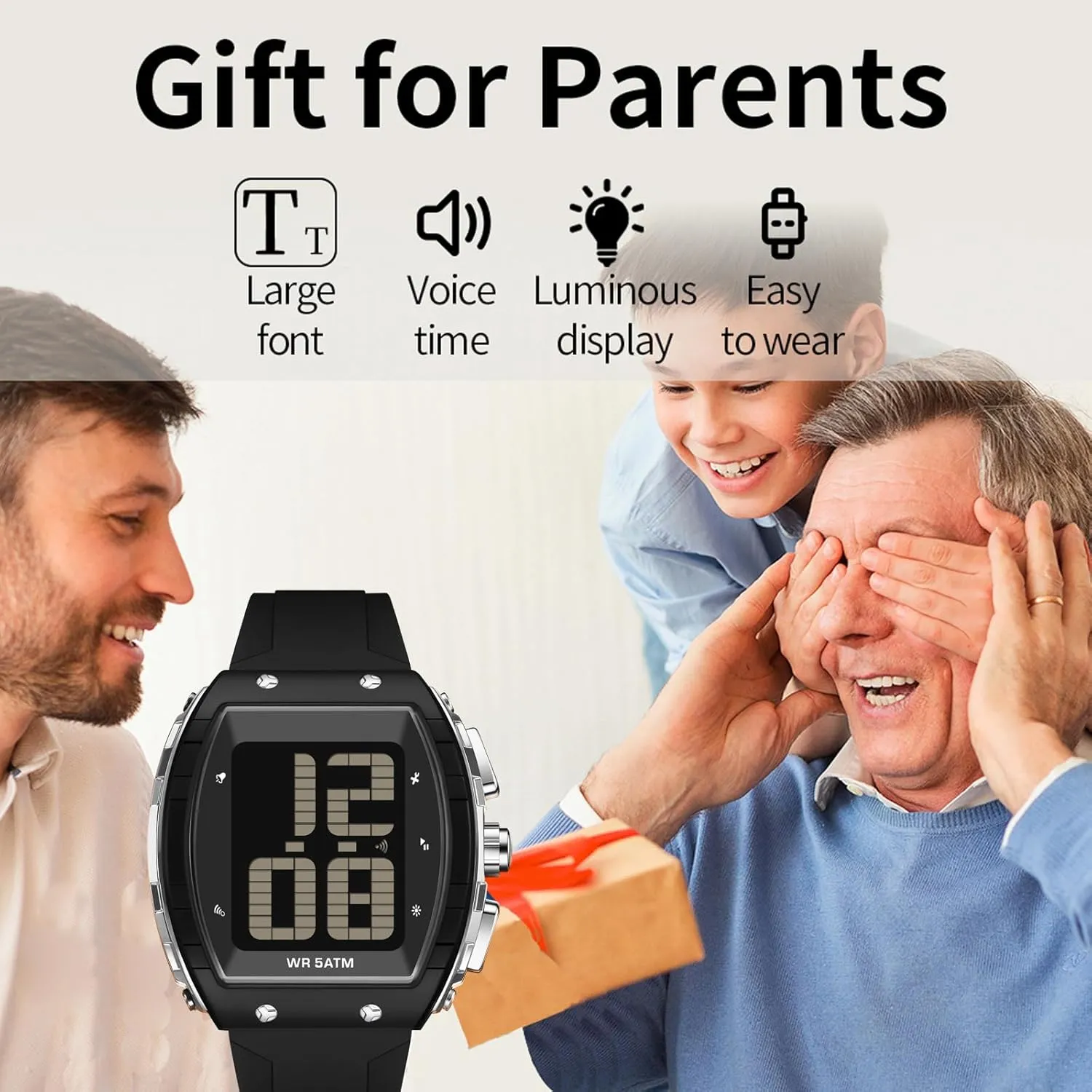 Read Big Face Wrist Watch Waterproof Sport Outdoor Electronic Elders Wristwatch with LED Stopwatch Alarm Relojes para Hombres findtime Watch for Elderly Men Talking Seniors coal abysmal Digital Watches Easy to 