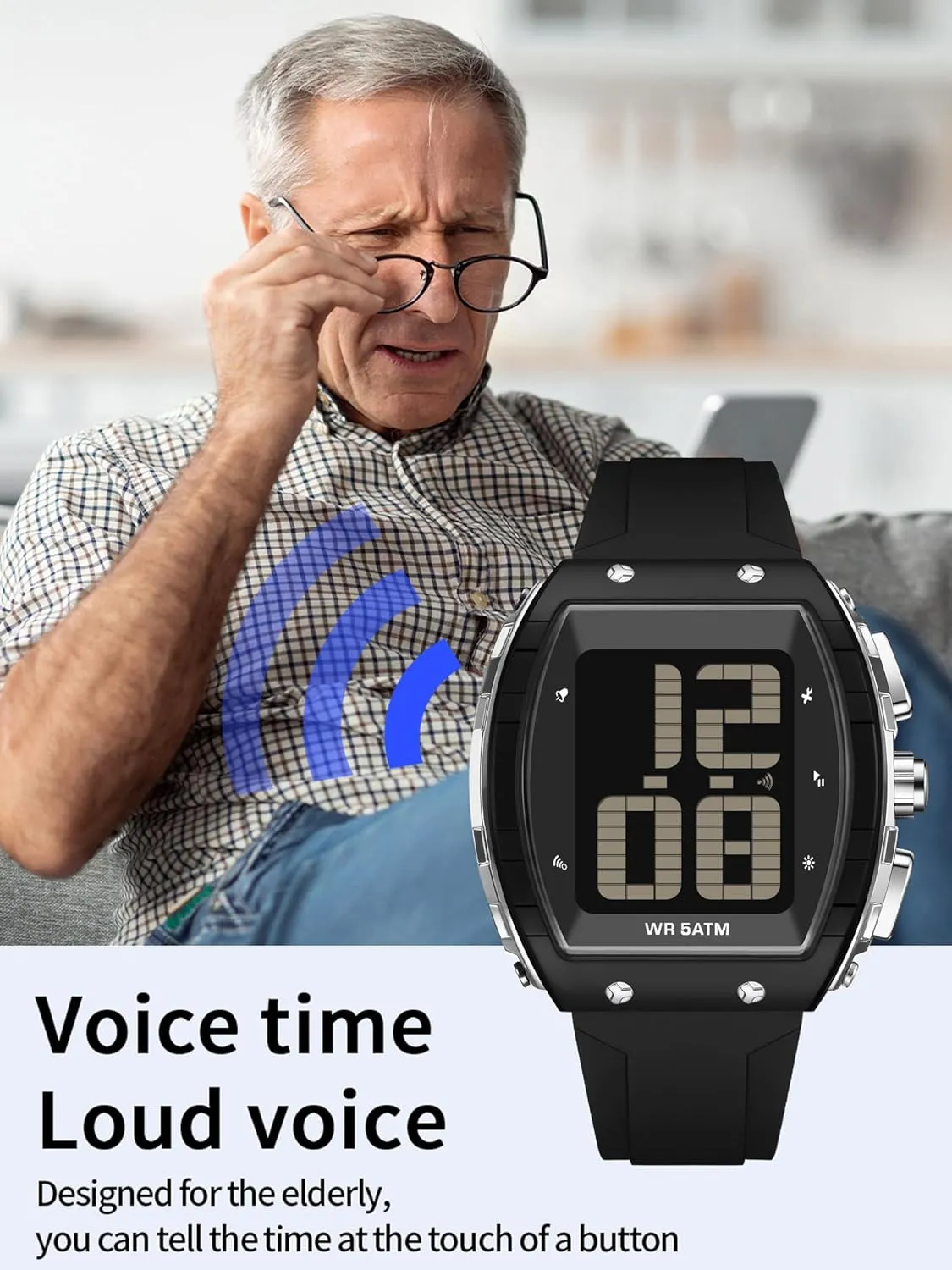 Read Big Face Wrist Watch Waterproof Sport Outdoor Electronic Elders Wristwatch with LED Stopwatch Alarm Relojes para Hombres findtime Watch for Elderly Men Talking Seniors coal abysmal Digital Watches Easy to 