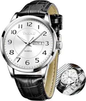 Read with Date Number Dial Relojes para Hombre Mens Leather excise Watch Large Face Classic Quartz Mens Analog Watches Luxury Dress Watches for Men Waterproof Men's Wrist Watch Easy 