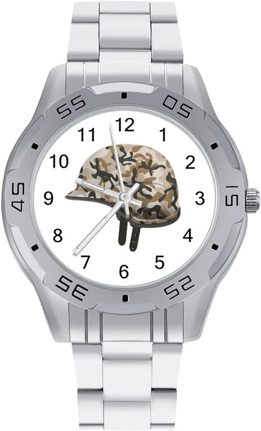 Reader Work Casual ally Watch Military Camouflage Helmet Stainless Steel Metal Strap Simple Business Watches for Men Easy 