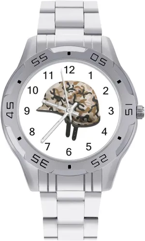 Reader Work Casual ally Watch Military Camouflage Helmet Stainless Steel Metal Strap Simple Business Watches for Men Easy 