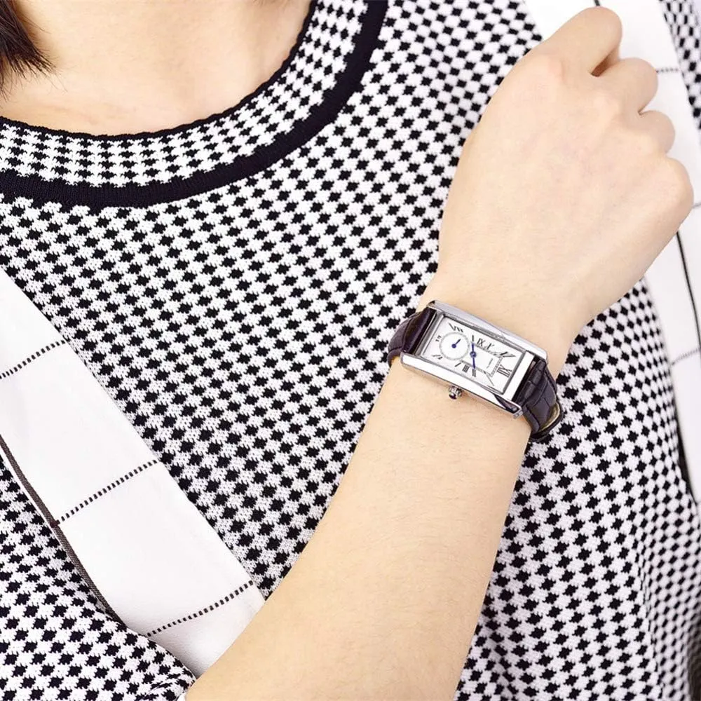 Rectangle Dress Watch protector fa?ade with Leather Strap and Blue Crystal Crown carlien Women Quartz Watch Lady Stylish 