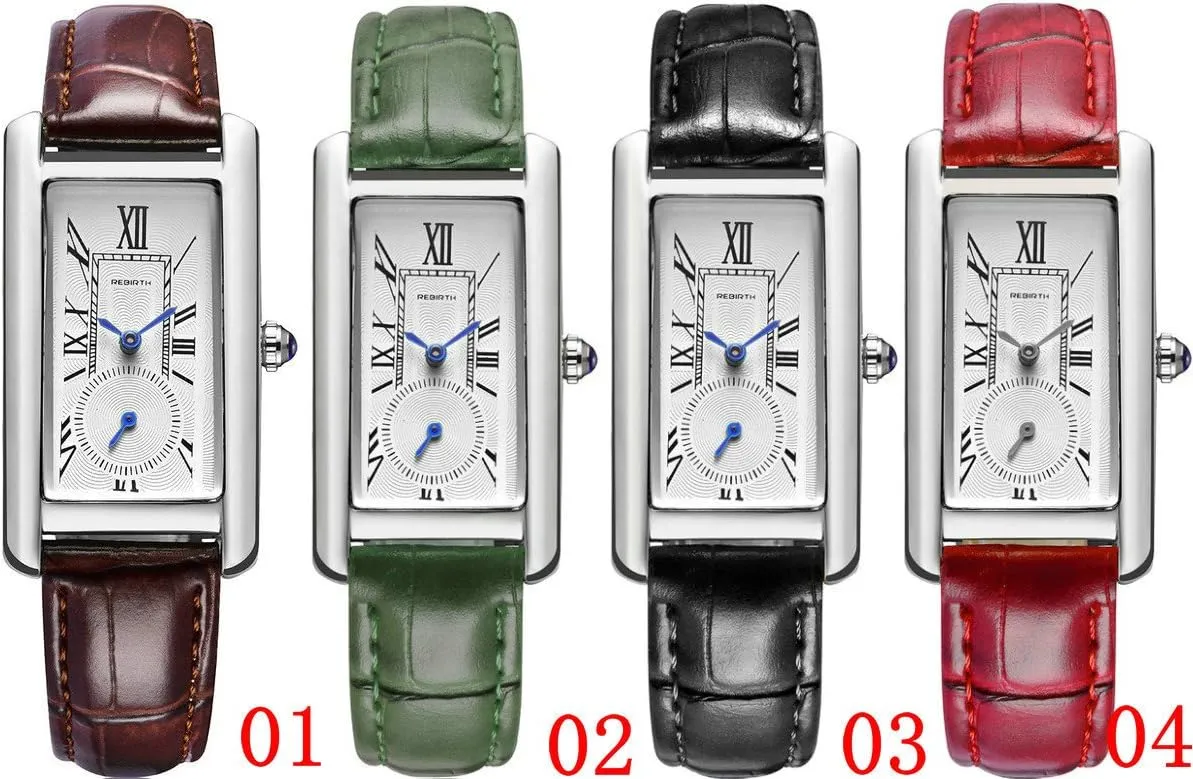 Rectangle Dress Watch protector fa?ade with Leather Strap and Blue Crystal Crown carlien Women Quartz Watch Lady Stylish 