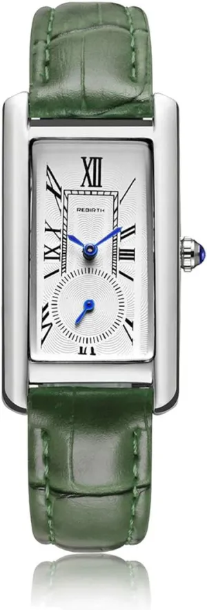 Rectangle Dress Watch protector fa?ade with Leather Strap and Blue Crystal Crown carlien Women Quartz Watch Lady Stylish 