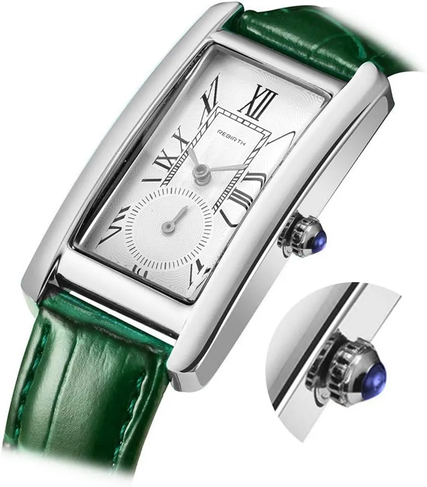 Rectangle Dress Watch protector fa?ade with Leather Strap and Blue Crystal Crown carlien Women Quartz Watch Lady Stylish 