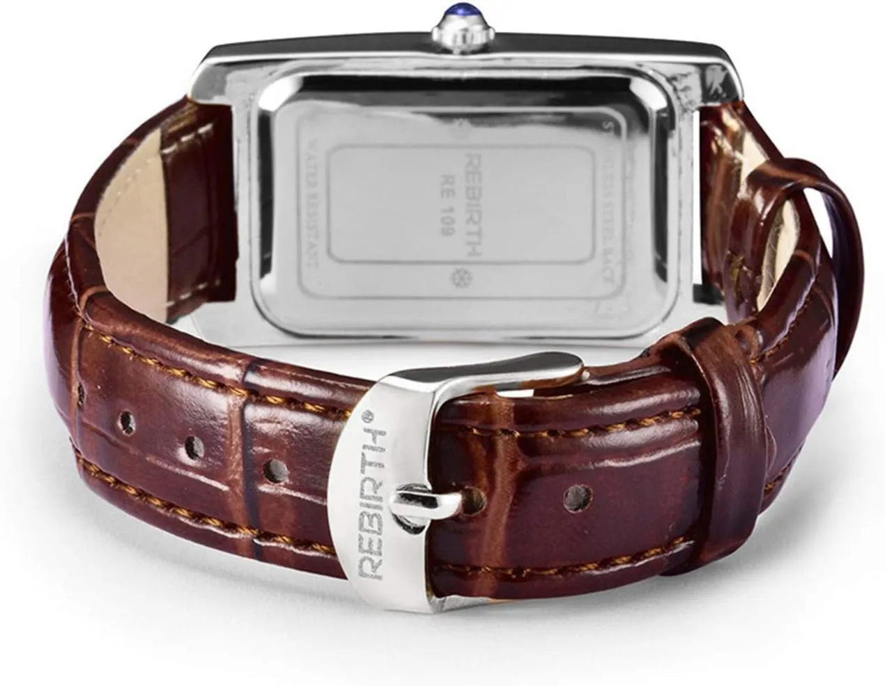 Rectangle Dress Watch protector fa?ade with Leather Strap and Blue Crystal Crown carlien Women Quartz Watch Lady Stylish 