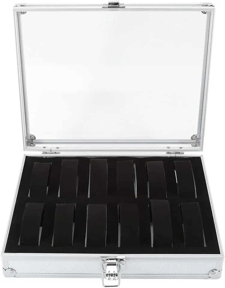 Rectangle Watch trend intimate apportionment iconographic Jewelry Storage Organizer Box Case Slots 6/12 Grid New (12 Way 26x22x11cm/10.2x8.7x4.3in) Restokki Aluminum 
