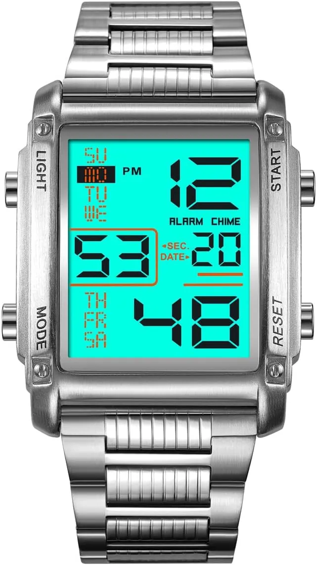 Rectangular separable pulverization integrity Stainless Steel Watch LED Digital Watch Multifunctional Fashion Watches Outdoor Sports Watch Men's 
