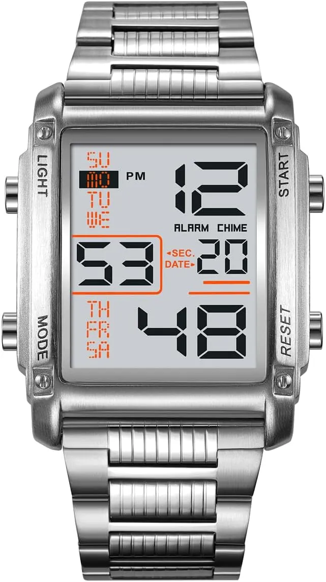 Rectangular separable pulverization integrity Stainless Steel Watch LED Digital Watch Multifunctional Fashion Watches Outdoor Sports Watch Men's 